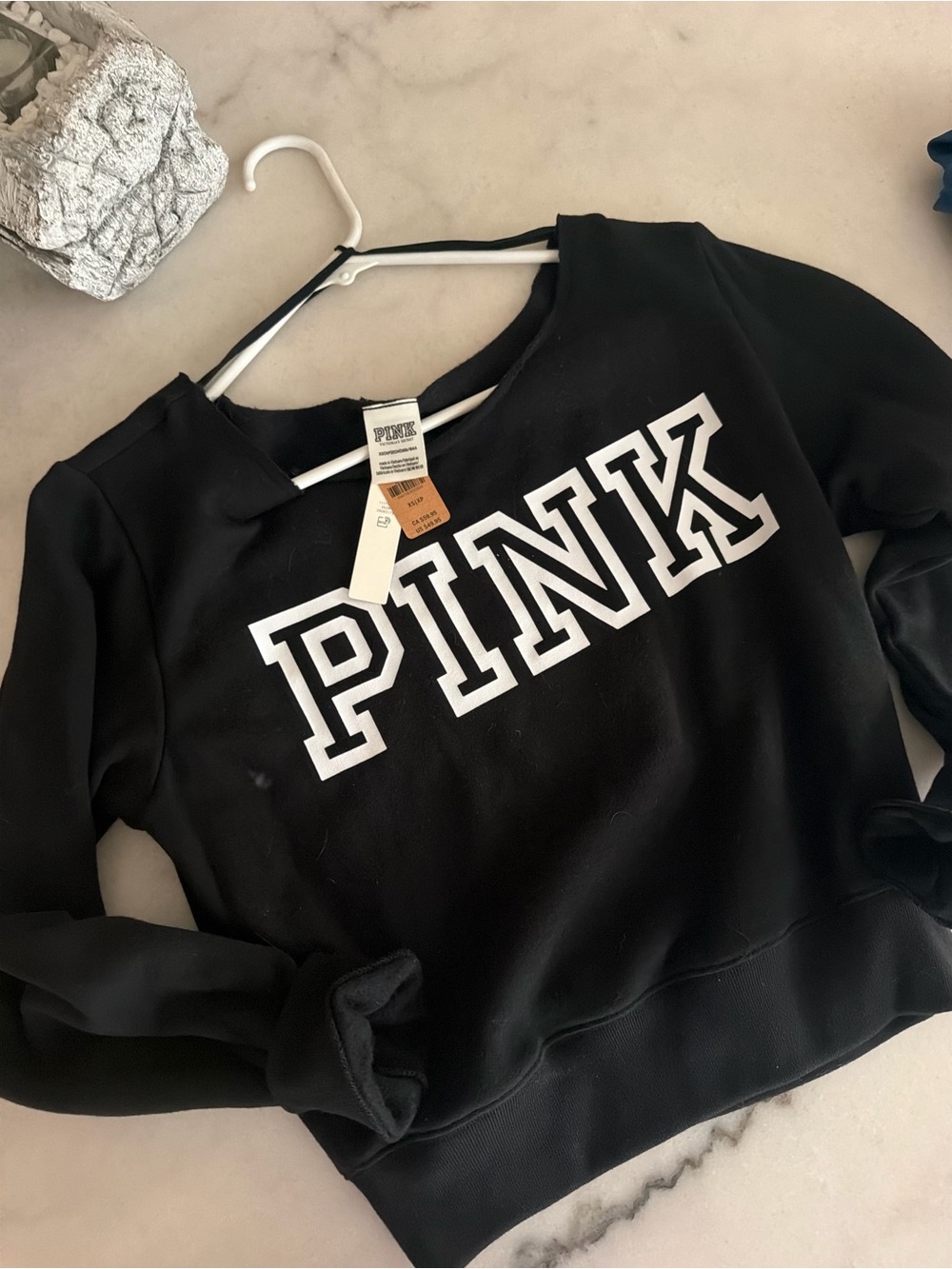Women's XS Off the shoulder pink by Victoria's Secret black sweatshirt - cropped